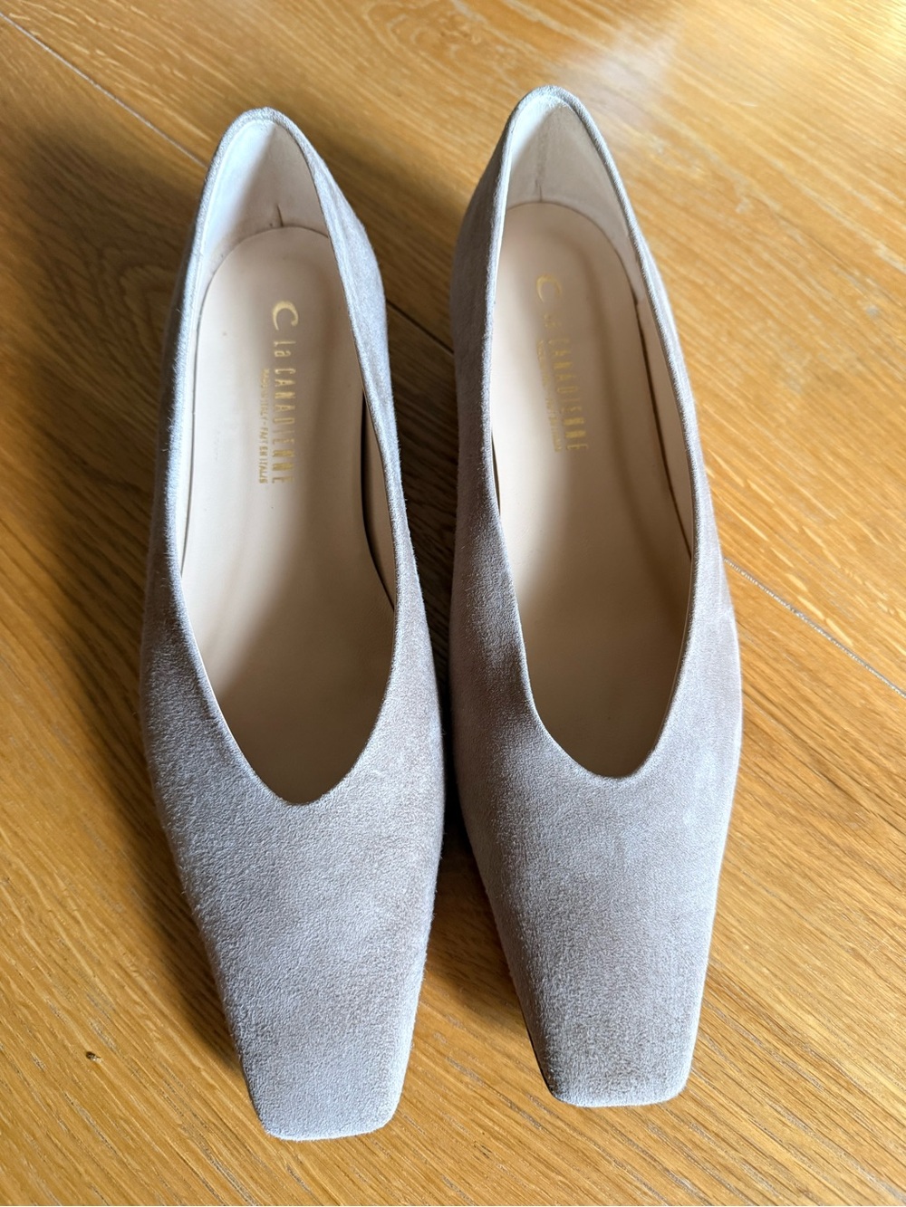 La CANADIENNE Taupe Suede Square-Toe Ballet Flats